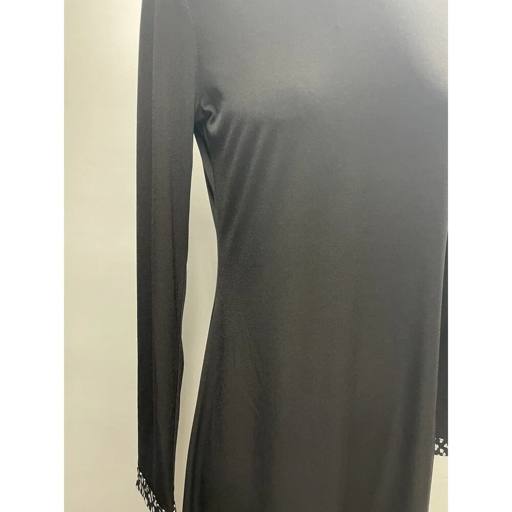 Michael Kors Black Long Sleeve Dress w/ Black & White Animal Print Trim Size M